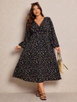 Rochie Midi Flavia Neagra Inflorata - Marimi Mari - imagine 3