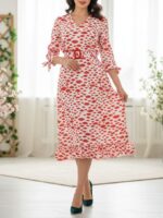 Rochie Midi cu volane Nudemi Alba cu buze rosii