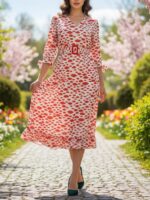 Rochie Midi cu volane Nudemi Alba cu buze rosii - imagine 3