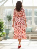 Rochie Midi cu volane Nudemi Alba cu buze rosii - imagine 2