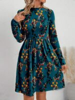 Rochie Scurta Emilla Turcoaz Inflorata