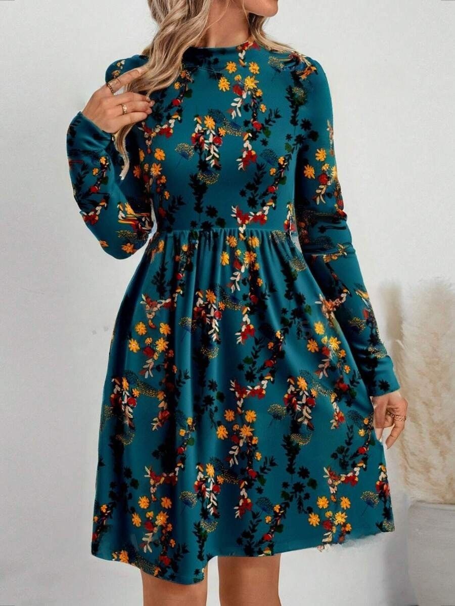 2 Rochie Scurta Emilla Turcoaz Inflorata - imagine 1