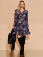 Rochie Scurta Lianna Bleumarin cu Print Portocaliu - imagine 3