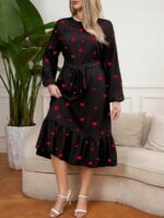 Rochie Midi Almeria Neagra cu Inimi Rosii - Marimi Mari - imagine 3
