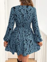 Rochie Scurta Lara Albastra cu Print Negru - imagine 2