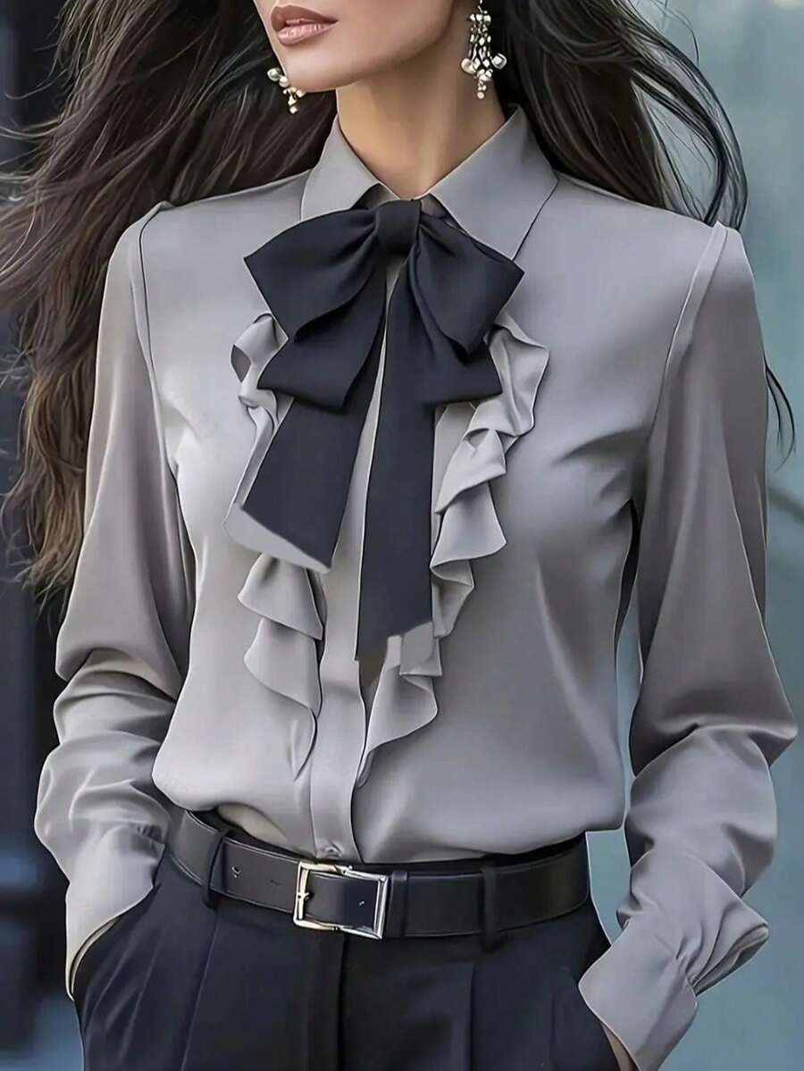 23 Camasa Dama Candace Gri cu Funda Neagra - imagine 1