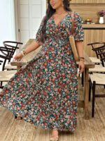 Rochie Lunga Cadria Verde Inflorata - Marimi Mari