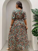 Rochie Lunga Cadria Verde Inflorata - Marimi Mari - imagine 2