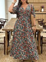Rochie Lunga Cadria Verde Inflorata - Marimi Mari - imagine 3