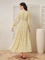 Rochie Lunga Vira Alba cu Print Floral Galben - imagine 2