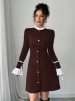 Rochie Scurta Melen Maro cu Mansete Albe
