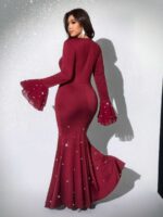 Rochie Lunga Oriana Grena cu Perle - Marimi Mari - imagine 2
