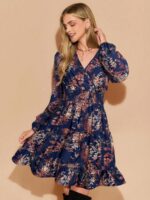 Rochie Scurta Lianna Bleumarin cu Print Portocaliu