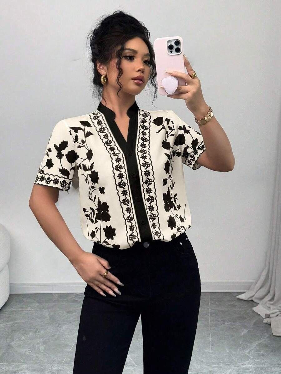 3 Bluza Dama Daria Alba cu Print Negru - imagine 1