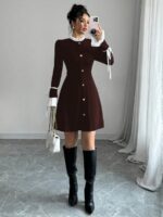 Rochie Scurta Melen Maro cu Mansete Albe - imagine 3