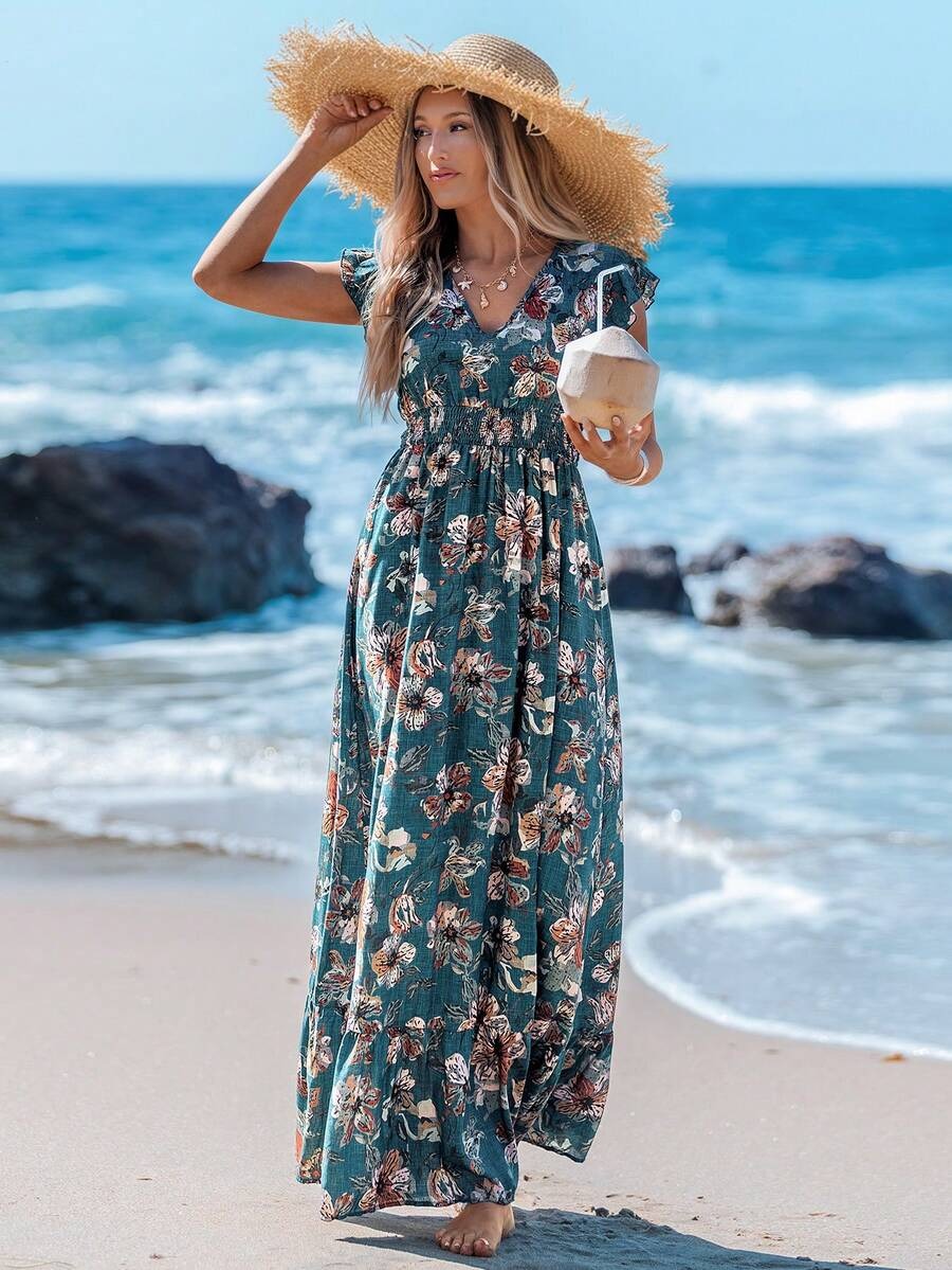 4 Rochie Lunga Lia Albastra Inflorata - imagine 1