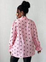 Bluza Dama Manuela Roz cu Inimioare Negre - Marimi Mari - imagine 2