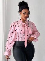 Bluza Dama Manuela Roz cu Inimioare Negre - Marimi Mari