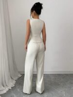 Compleu Thalena Bej Deschis format din Vesta si Pantalon - imagine 2