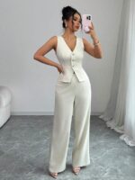 Compleu Thalena Bej Deschis format din Vesta si Pantalon