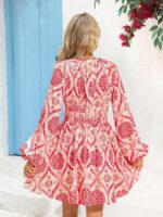 Rochie Scurta Zorah Alba cu Print Roz - imagine 2