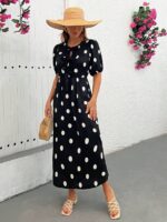 Rochie Lunga Alencia Neagra cu Buline Albe