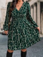 Rochie Scurta Adela Verde Inflorata  - Marimi Mari