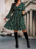 Rochie Scurta Adela Verde Inflorata  - Marimi Mari - imagine 3