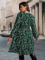 Rochie Scurta Adela Verde Inflorata  - Marimi Mari - imagine 2