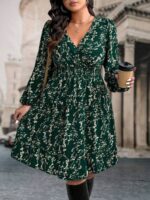 Rochie Scurta Adela Verde Inflorata  - Marimi Mari - imagine 4