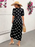 Rochie Lunga Alencia Neagra cu Buline Albe - imagine 2