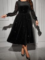 Rochie Midi Zora Neagra din Catifea - Marimi Mari
