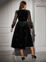 Rochie Midi Zora Neagra din Catifea - Marimi Mari - imagine 2
