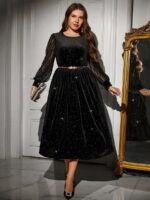 Rochie Midi Zora Neagra din Catifea - Marimi Mari - imagine 4
