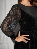 Rochie Midi Zora Neagra din Catifea - Marimi Mari - imagine 3