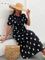 Rochie Lunga Alencia Neagra cu Buline Albe - imagine 4