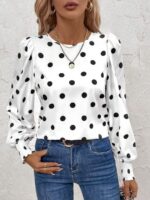 Bluza Dama Madalina Alba cu Buline Negre