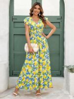 Rochie Lunga Natalia Alba cu Print Lamai