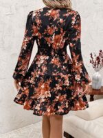 Rochie Scurta Katrina Neagra cu Print Floral Maro - imagine 2