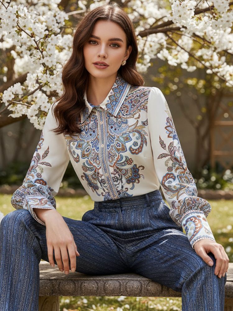 785 Camasa Dama Soleil Alba cu Print Multicolor - imagine 1