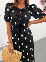 Rochie Lunga Alencia Neagra cu Buline Albe - imagine 3