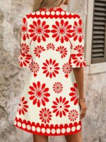 Rochie Scurta Katarina Bej cu Flori Rosii - imagine 4