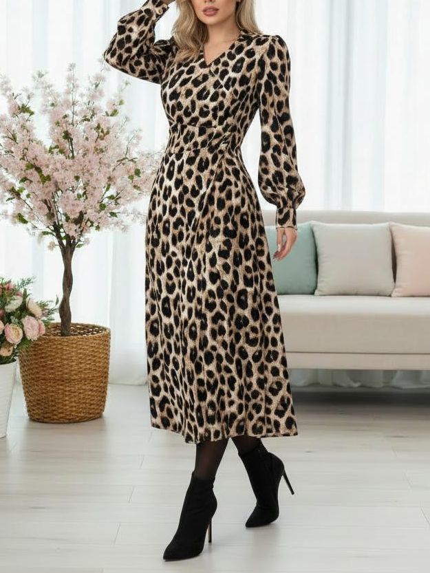 896 Rochie Midi Mirela cu Print Leopard - imagine 1