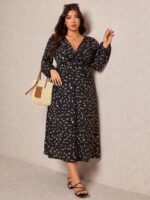 Rochie Midi Flavia Neagra Inflorata - Marimi Mari