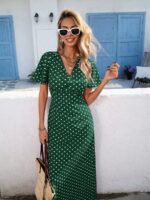 Rochie Lunga Elaf Verde cu Buline Albe - imagine 4