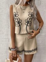 Compleu Aisha Bej cu Print Negru format din Top si Pantalon - imagine 3