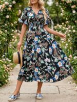 Rochie Midi Shafira Neagra Inflorata