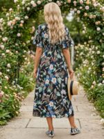 Rochie Midi Shafira Neagra Inflorata - imagine 2