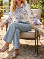 Camasa Dama Simina Alba cu Print Multicolor - imagine 5