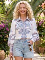 Camasa Dama Simina Alba cu Print Multicolor - imagine 3